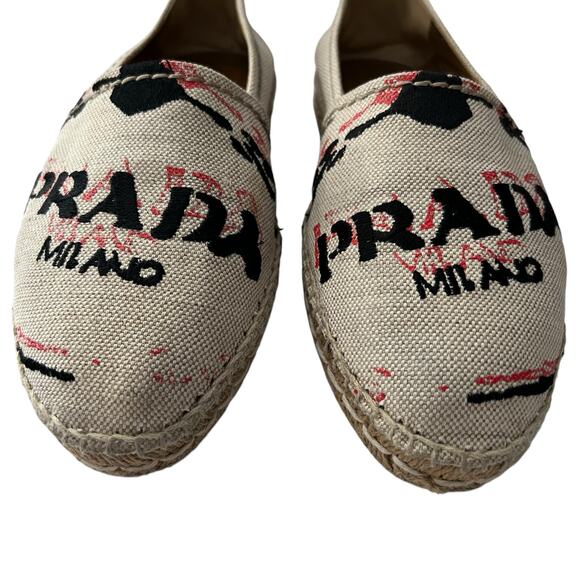 PRADA Embroidered Logo Canvas Espadrille EU 38 US 8 Beige Slip On Flats - Picture 4 of 12
